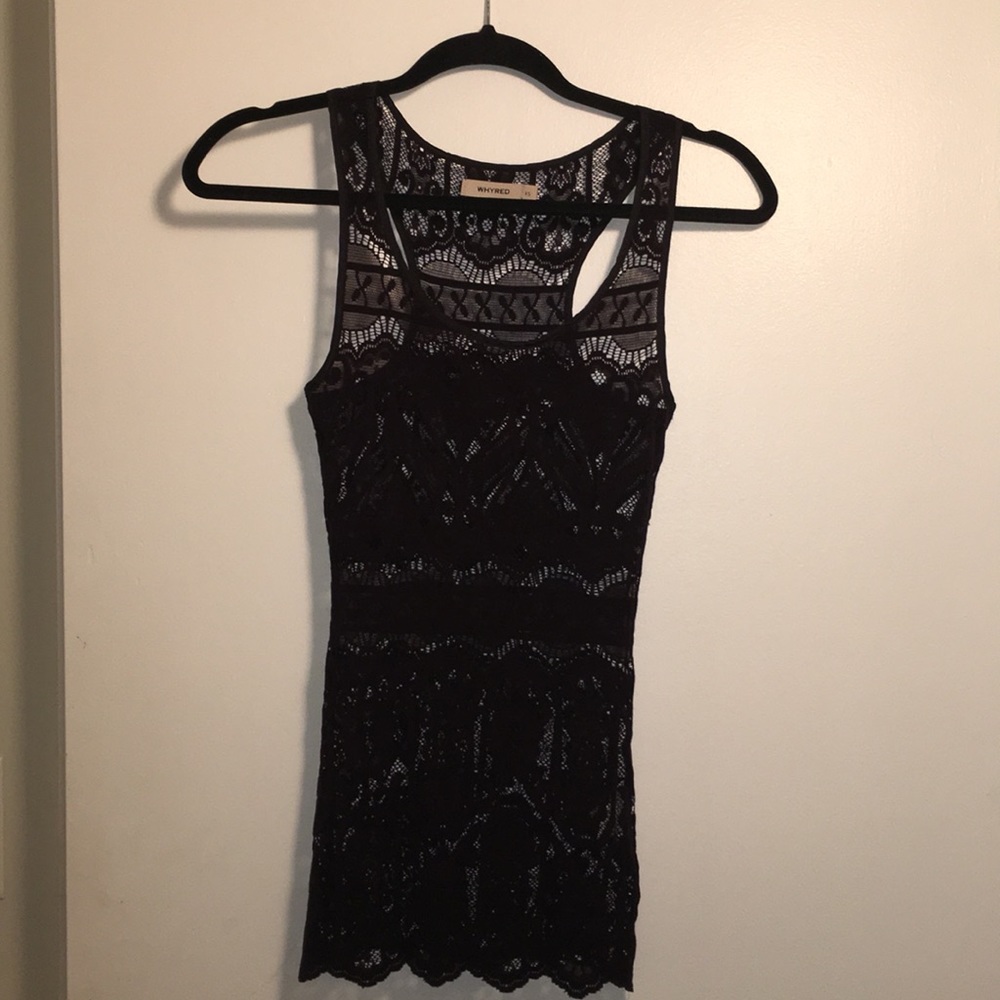 WHY RED Black Lace Tank Top